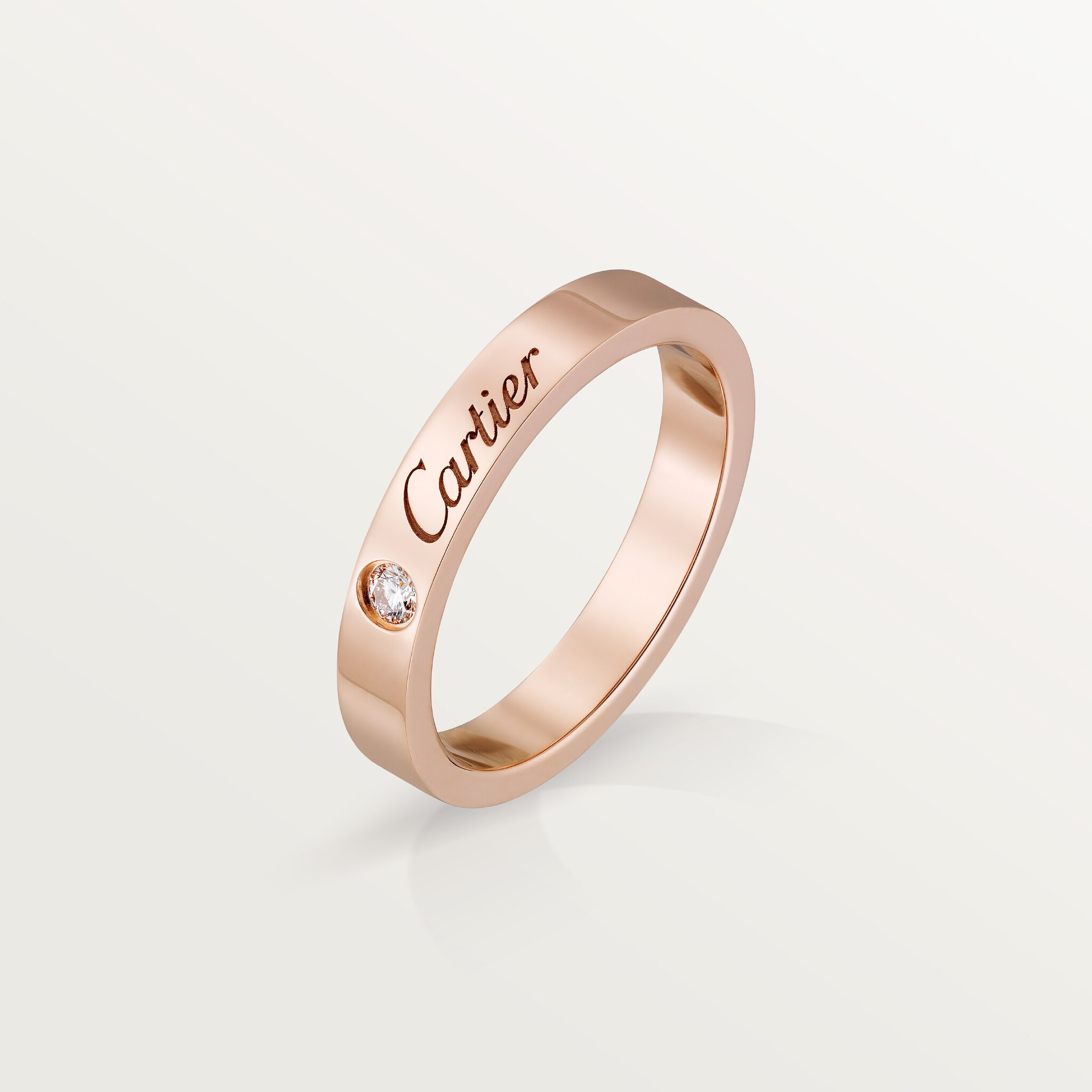 C 드 까르띠에 웨딩 링, 폭 3mm, 다이아몬드 1개