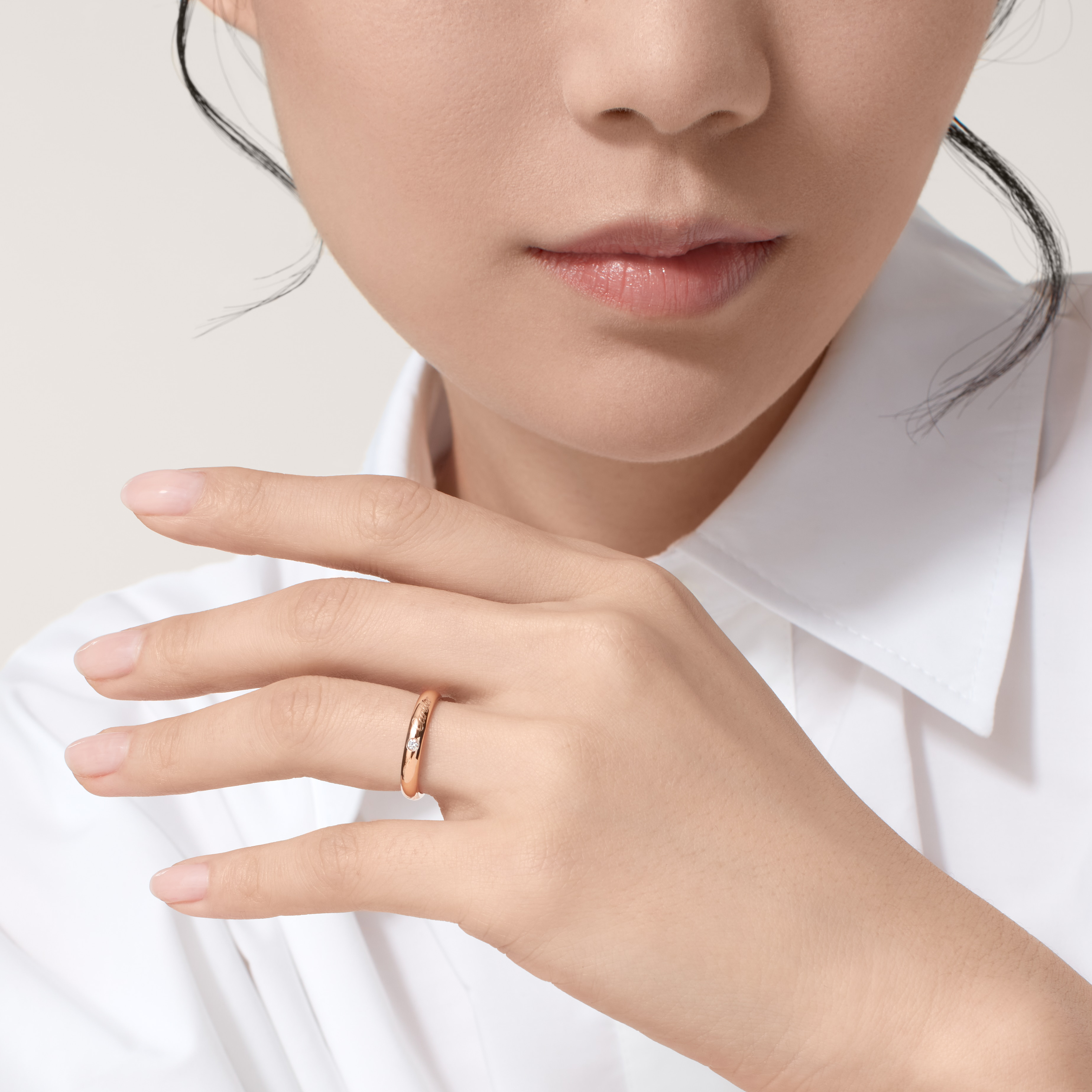 C 드 까르띠에 웨딩 링, 폭 3mm, 다이아몬드 1개