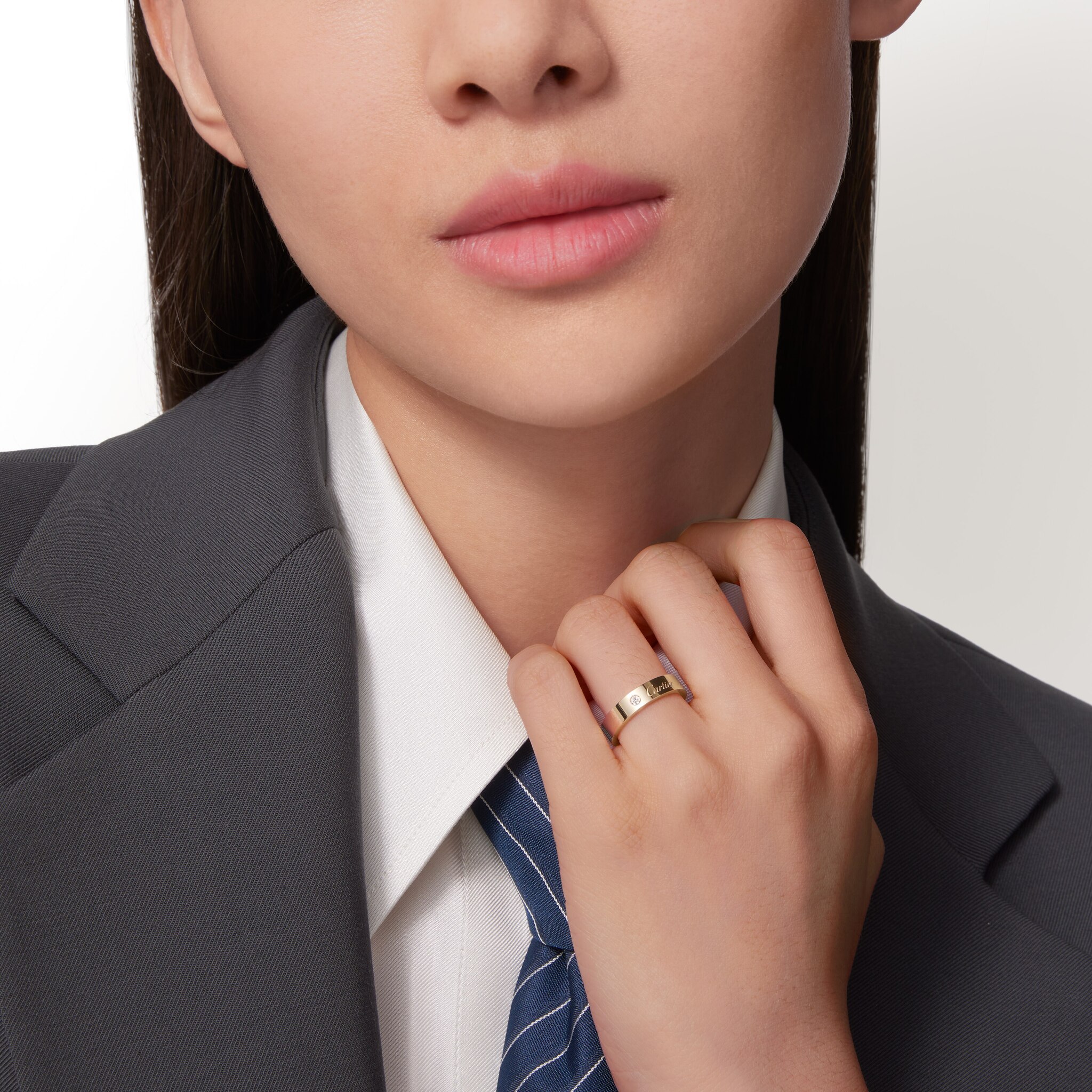 C 드 까르띠에 웨딩 링, 폭 4mm, 다이아몬드 1개