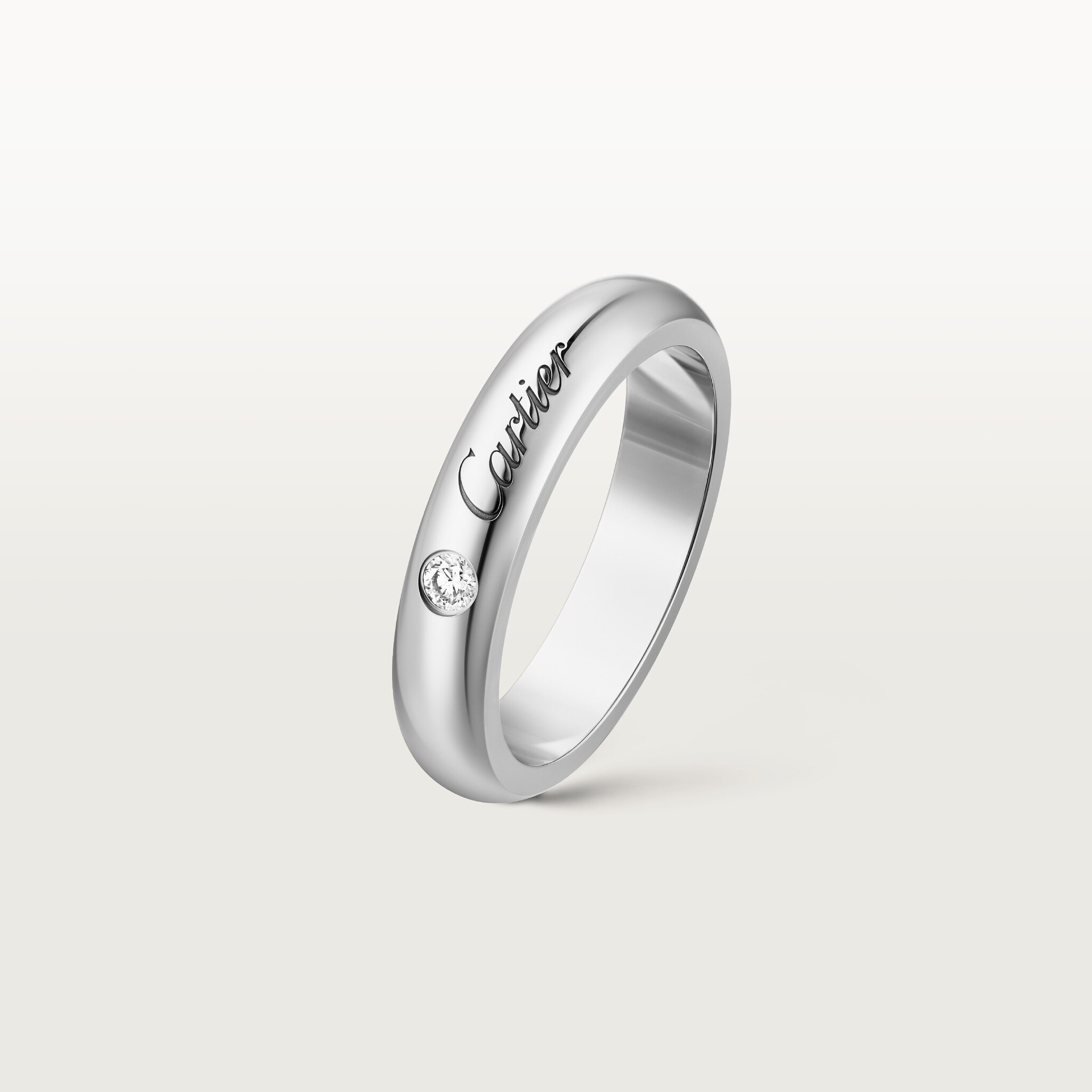 C 드 까르띠에 웨딩 링, 폭 4mm, 다이아몬드 1개