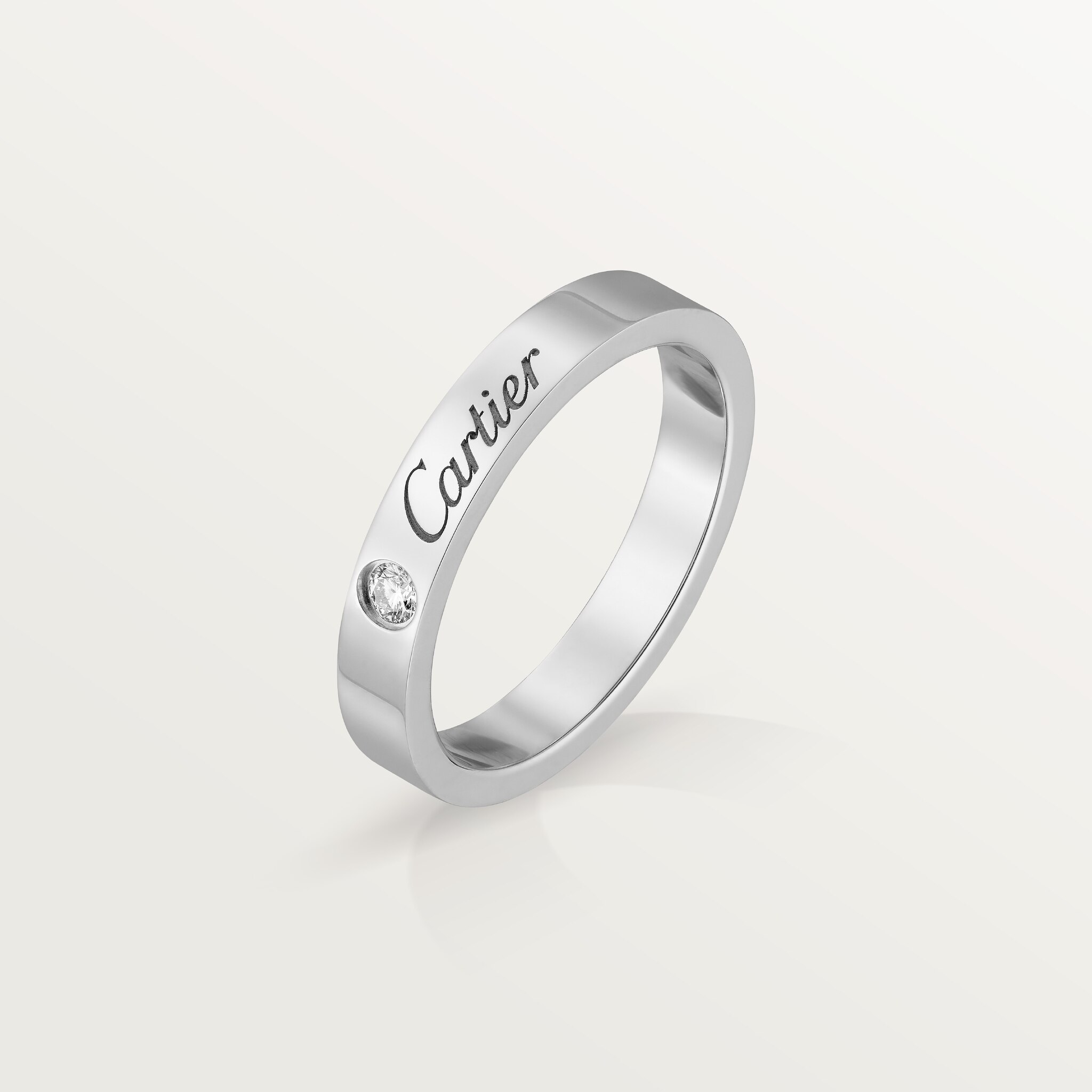 C 드 까르띠에 웨딩 링, 폭 3mm, 다이아몬드 1개